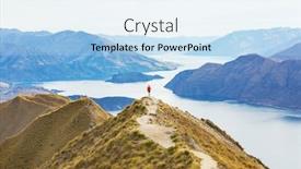 Presentation with new zealand - Amazing PPT theme having traveler-hiking-in-roys-peak backdrop and a light blue colored foreground