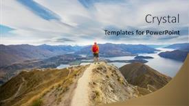  Presentation with hiking - Cool new PPT theme with traveler-hiking-in-roys-peak backdrop and a light blue colored foreground