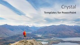  Presentation with traveler - Presentation theme consisting of traveler-hiking-in-roys-peak background and a light blue colored foreground
