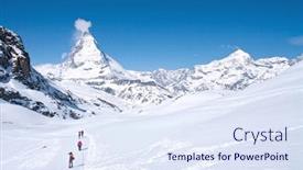  Presentation with traveler - Colorful PPT layouts enhanced with traveler-hiking-to-matterhorn-alpine backdrop and a sky blue colored foreground