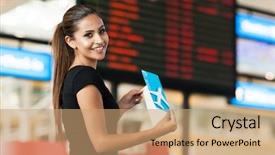  Presentation with air - PPT layouts enhanced with flight information - cute young businesswoman travelling background and a coral colored foreground