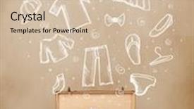  Presentation with luggage - Amazing PPT theme having traveler luggage with hand drawn clothes and icons on grungy background backdrop and a lemonade colored foreground