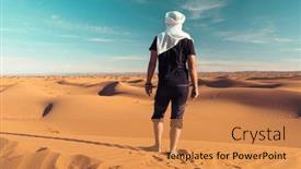  Presentation with sahara - Presentation theme enhanced with traveler-man-standing-and-contempling background and a gold colored foreground