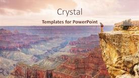  Presentation with motivation - PPT theme with traveler-on-cliff-mountains-over background and a lemonade colored foreground