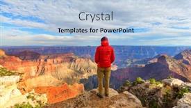  Presentation with motivation - Beautiful PPT theme featuring traveler-on-cliff-mountains-over backdrop and a light blue colored foreground