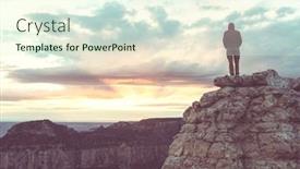  Presentation with motivation - Theme featuring traveler-on-cliff-mountains-over background and a sky blue colored foreground