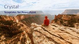 Presentation with inspiring - Presentation design consisting of traveler-on-cliff-mountains-over background and a sky blue colored foreground