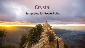  Presentation with grand canyon - PPT theme having traveler-on-cliff-mountains-over background and a lemonade colored foreground