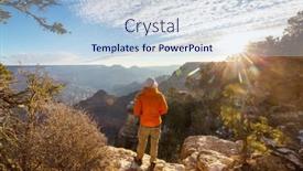  Presentation with grand canyon - Presentation theme with traveler-on-cliff-mountains-over background and a light blue colored foreground