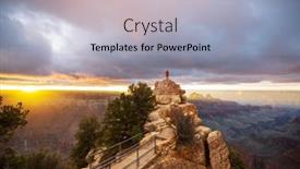  Presentation with journey - Presentation with traveler-on-cliff-mountains-over background and a light gray colored foreground