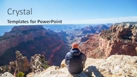  Presentation with inspiring - PPT theme having traveler-on-cliff-mountains-over background and a light blue colored foreground