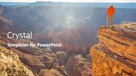  Presentation with inspiring - Presentation theme with traveler-on-cliff-mountains-over background and a gray colored foreground