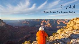  Presentation with inspiring - Slide set enhanced with traveler-on-cliff-mountains-over background and a light blue colored foreground
