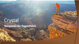  Presentation with inspiring - Slide deck enhanced with traveler-on-cliff-mountains-over background and a gray colored foreground