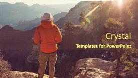  Presentation with motivation - Slide deck with traveler-on-cliff-mountains-over background and a tawny brown colored foreground