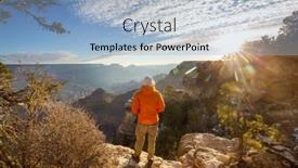  Presentation with motivation - Slide set having traveler-on-cliff-mountains-over background and a light blue colored foreground