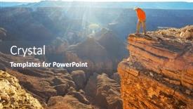  Presentation with motivation - Presentation design featuring traveler-on-cliff-mountains-over background and a gray colored foreground