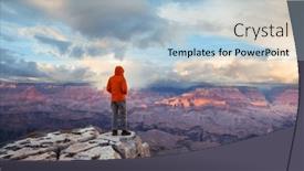  Presentation with motivation - Presentation theme having traveler-on-cliff-mountains-over background and a light blue colored foreground