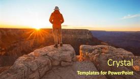  Presentation with journey - Presentation theme with traveler-on-cliff-mountains-over background and a tawny brown colored foreground