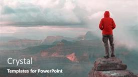  Presentation with journey - Theme having traveler-on-cliff-mountains-over background and a gray colored foreground