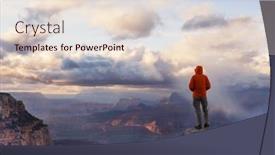  Presentation with journey - Slide set consisting of traveler-on-cliff-mountains-over background and a lemonade colored foreground