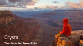  Presentation with inspiring - Presentation theme consisting of traveler-on-cliff-mountains-over background and a tawny brown colored foreground
