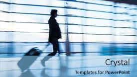  Presentation with traveler - Presentation design with rustic country house with a wooden blue door and a cement laundry tub background and a gray colored foreground