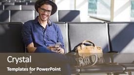  Presentation with airport vehicles - PPT layouts consisting of traveler sitting in an airport background and a tawny brown colored foreground