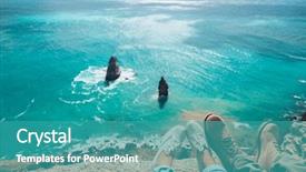  Presentation with mountain hiking - Presentation theme enhanced with traveler sitting on mountain alone background and a teal colored foreground