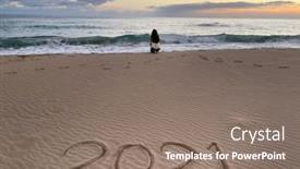  Presentation with 2021 - Amazing presentation design having traveler-walking-on-tropical-beach backdrop and a gray colored foreground