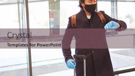  Presentation with terminal - Beautiful slide deck featuring traveler-with-a-mask backdrop and a violet colored foreground