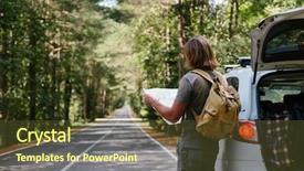  Presentation with trees forest lumber - Slide set featuring traveler with backpack and map background and a tawny brown colored foreground