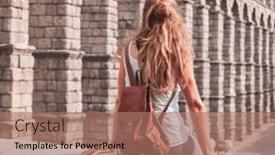  Presentation with aqueduct - PPT theme consisting of traveler-woman-at-segovia-aqueduct background and a coral colored foreground