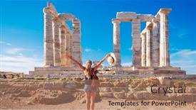 Presentation with ancient ruins - Presentation theme enhanced with traveler-woman-in-enjoying-ancient and a coral colored foreground