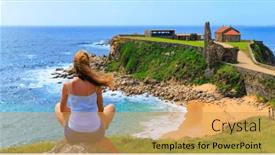  Presentation with traveler - Presentation theme consisting of traveler-woman-in-galicia-tourism background and a  colored foreground