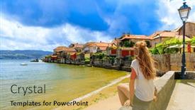  Presentation with traveler - Presentation theme consisting of traveler-woman-in-spain-combarro background and a yellow colored foreground