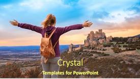  Presentation with traveler - PPT theme having traveler-woman-in-spain-loarre background and a tawny brown colored foreground