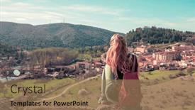  Presentation with traveler - PPT theme enhanced with traveler-woman-looking-at-soria background and a coral colored foreground