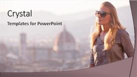  Presentation with catholic history santa maria - Audience pleasing presentation consisting of traveler woman on cityscape background backdrop and a white colored foreground