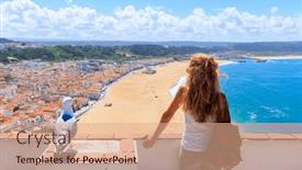  Presentation with traveler - Theme consisting of traveler-woman-tourist-and-esagull background and a coral colored foreground