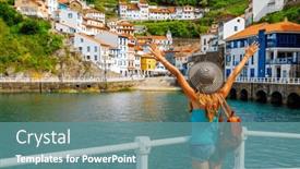  Presentation with crime woman on the run - Presentation theme with traveler-woman-tourist-enjoying-beautiful background and a  colored foreground