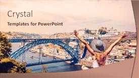  Presentation with traveler - PPT layouts featuring traveler-woman-with-arms-raised background and a lemonade colored foreground