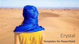  Presentation with turban - Theme having traveler-woman-with-blue-turban background and a yellow colored foreground