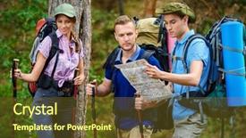  Presentation with group - Colorful slide set enhanced with travelers group determines its location backdrop and a  colored foreground