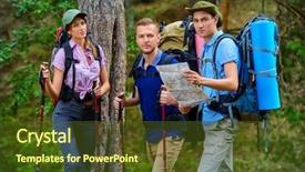  Presentation with rural tourism people adventure - PPT layouts consisting of travelers group determines its location background and a  colored foreground