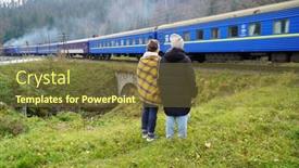  Presentation with train - PPT theme enhanced with travelers-see-off-the-train background and a tawny brown colored foreground