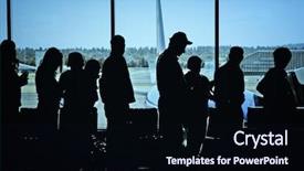  Presentation with waiting line - Presentation theme with travelers standing in line background and a wine colored foreground