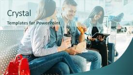  Presentation with departure - Slide deck with travelers waiting for delayed departure background and a sky blue colored foreground