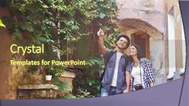  Presentation with old couple walking - Audience pleasing theme consisting of travelers walking around old town backdrop and a tawny brown colored foreground