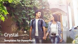  Presentation with old couple walking - Amazing slide set having travelers walking around old town backdrop and a  colored foreground